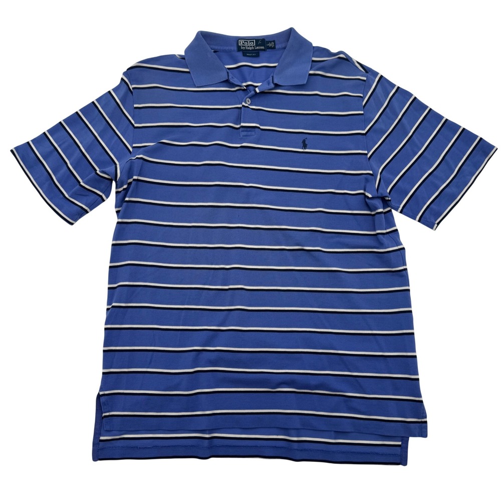 Polo Ralph Lauren Mens Golf Fit Blue Striped Pima Cotton Polo Shirt Size L